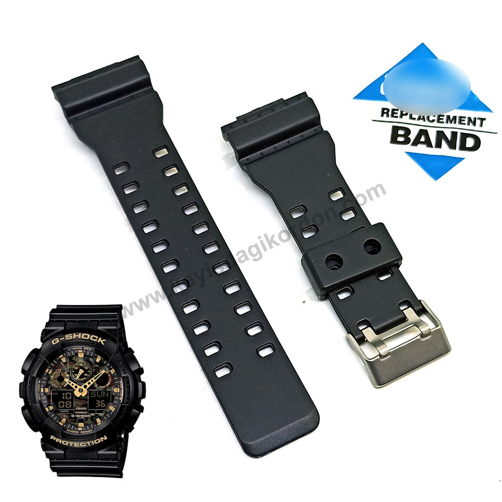 Casio GA-100CF-1A9 G-Shock uyumlu Siyah Kauçuk/Silikon Yedek Saat Kordonu Kayışı