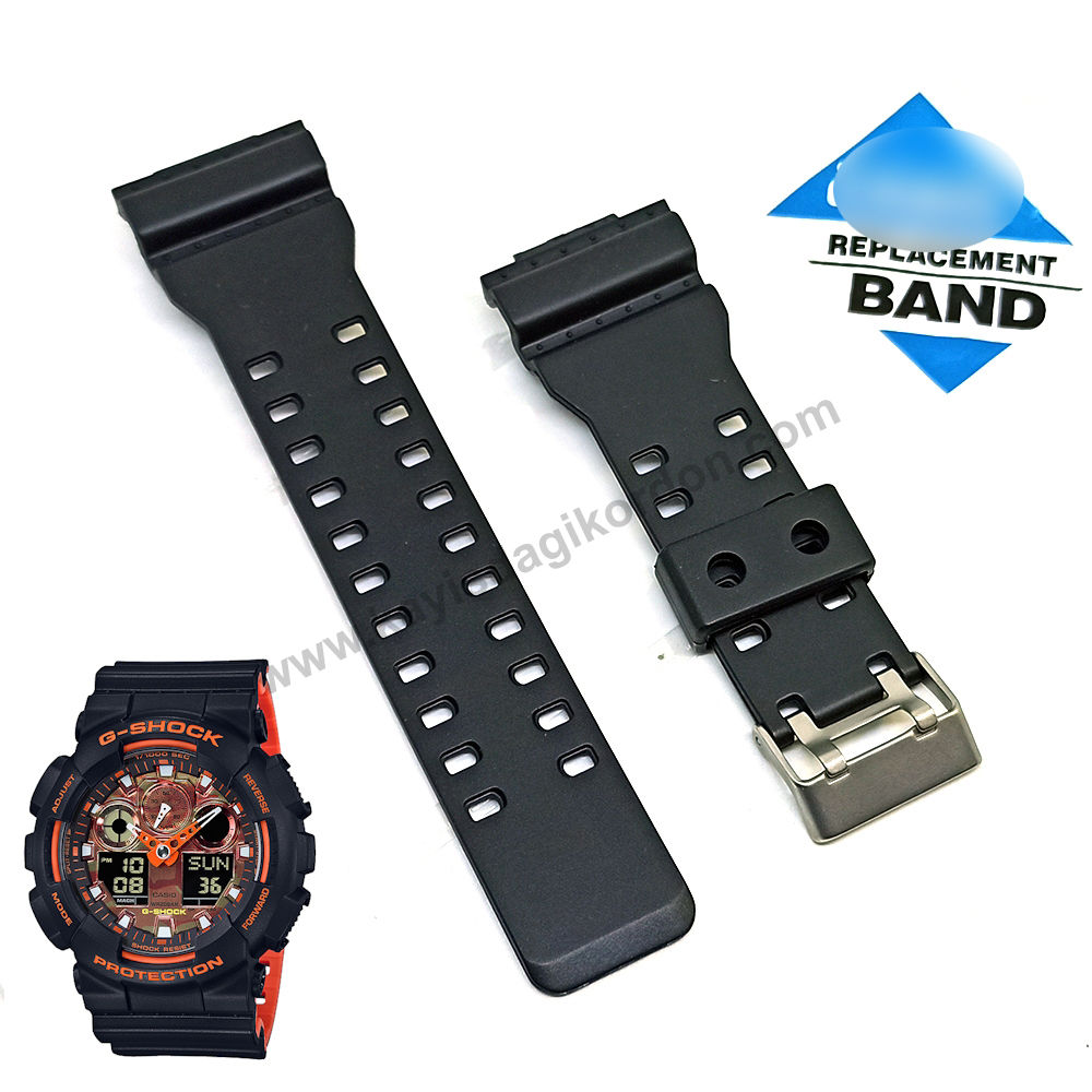 Casio GA-100BR-1A G-Shock uyumlu Siyah Kauçuk/Silikon Yedek Saat Kordonu Kayışı