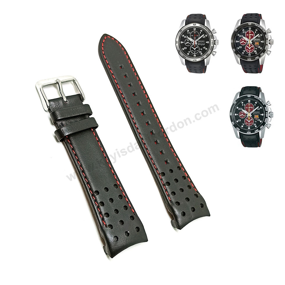 Seiko Sportura Barcelona 7T62-0KV0 - SNAE65P1 , SNAE75P1 , SCJC043 uyumlu Kırmızı Dikişli Siyah Hakiki Deri Yedek Saat Kayışı