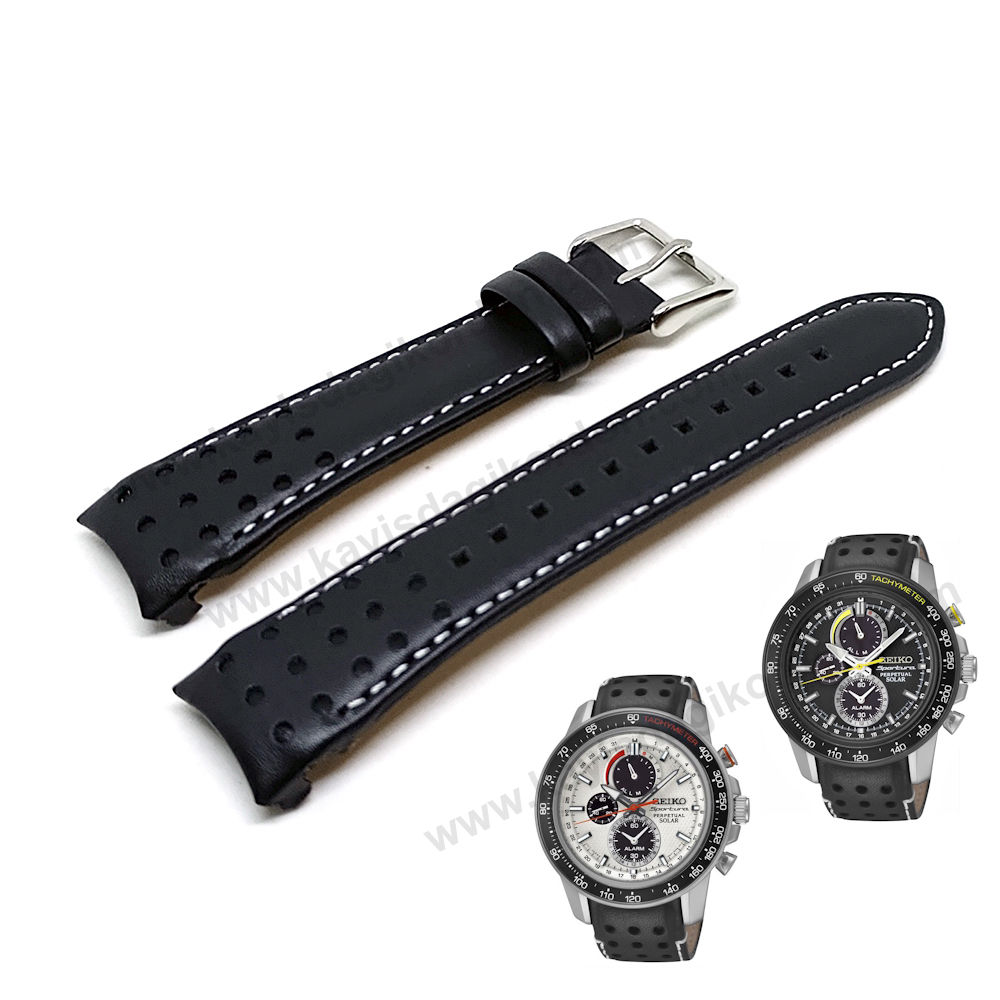 Seiko Sportura V198-0AA0 - SSC359 , SSC359P1 , SSC361 , SSC361P1 uyumlu Siyah Hakiki Deri Yedek Saat Kayışı Kordonu