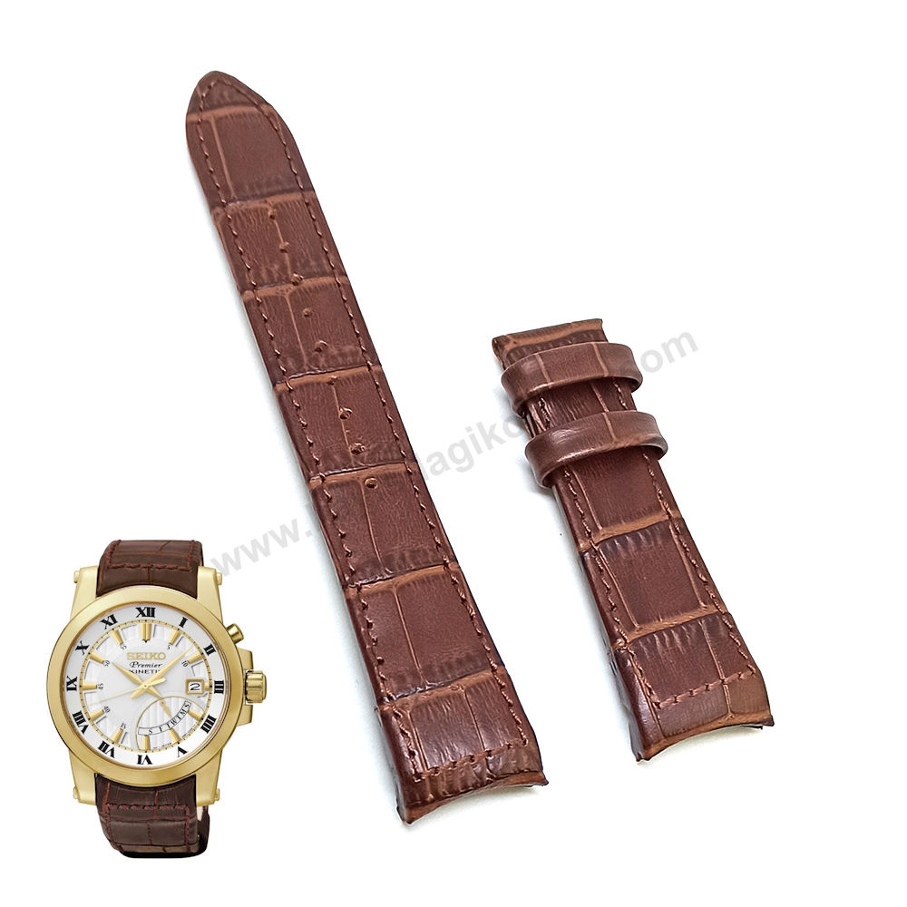 Seiko Premier 5M84-0AA0 - SRN042P1 uyumlu Kahverengi Hakiki Deri Yedek Saat Kayışı Kordonu Kemeri