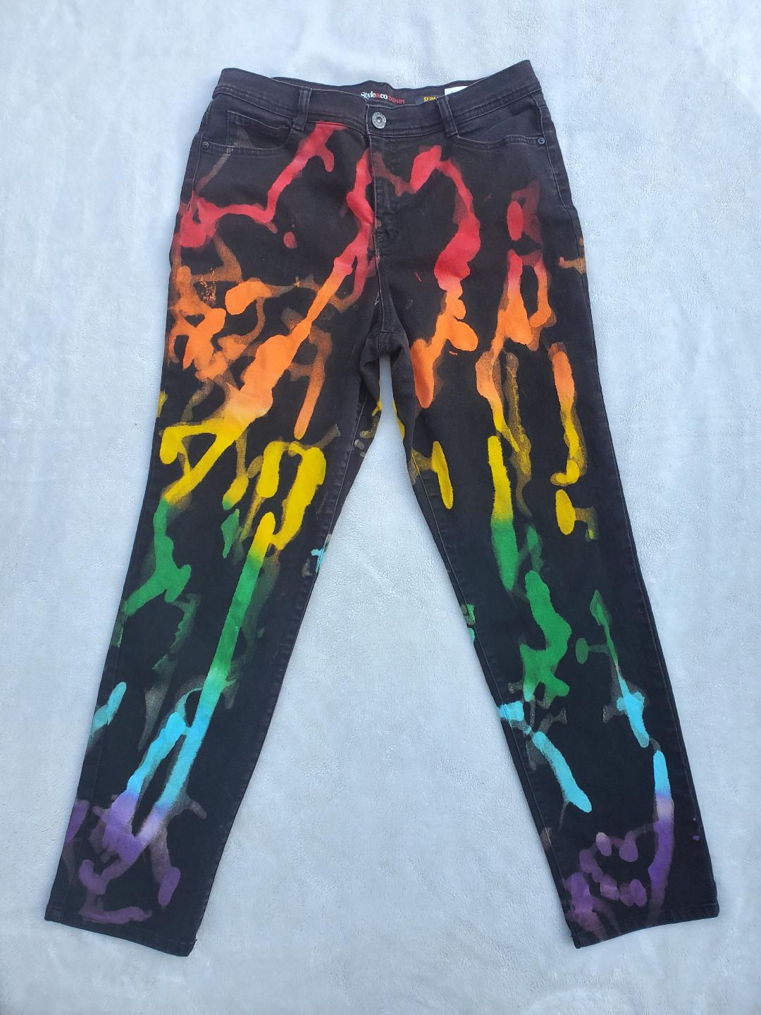 Ladies reverse rainbow streak denim jeans