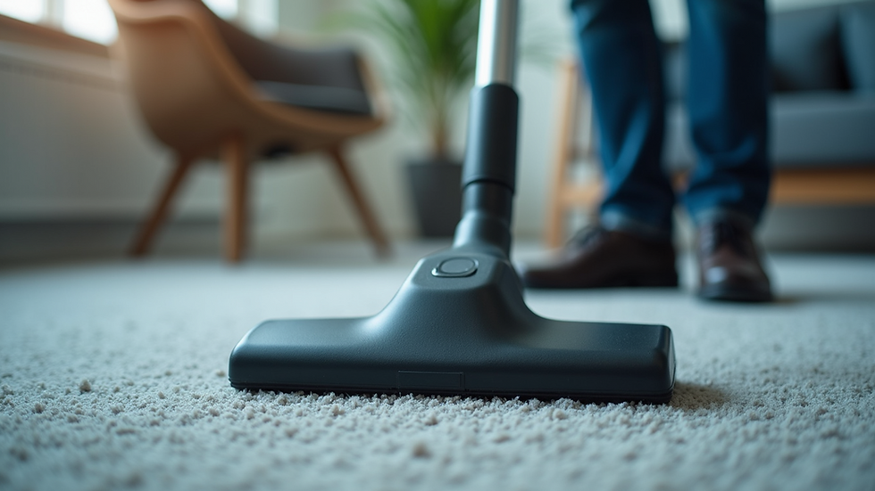 Close-up view of a professional vacuum cleaner cleaning office carpet