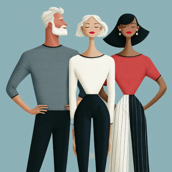 A middle-aged man and two women participating in a yoga class