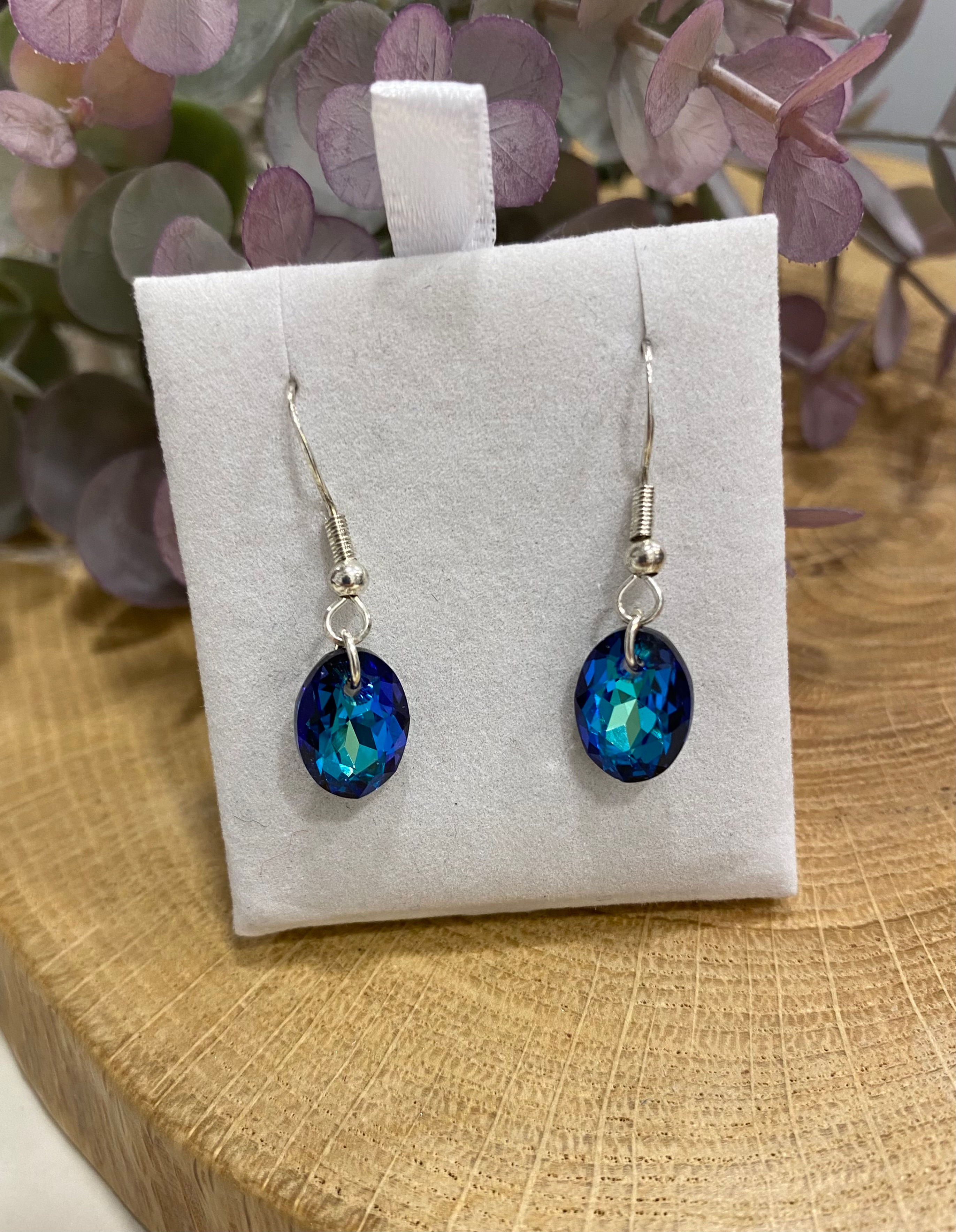 Bermuda Blue Crystal Real Silver Earrings
