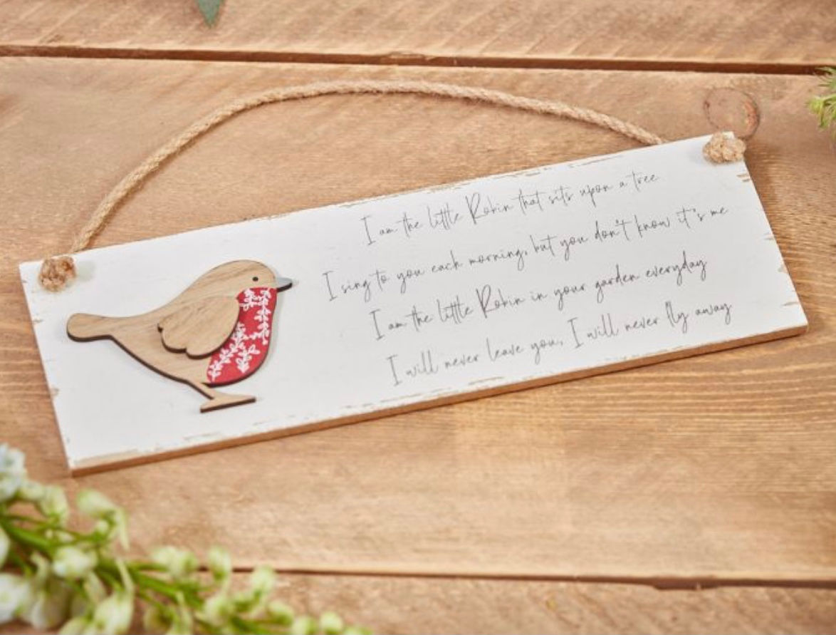 Wooden Distressed Robin Plaque