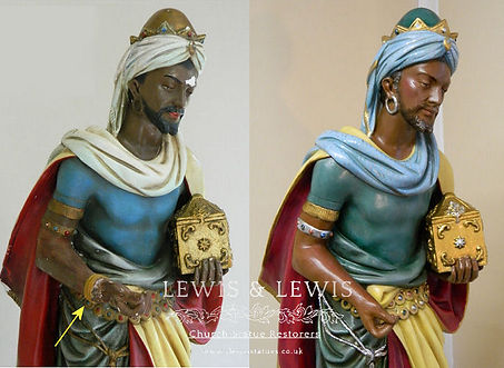 Nativity king statue repaired