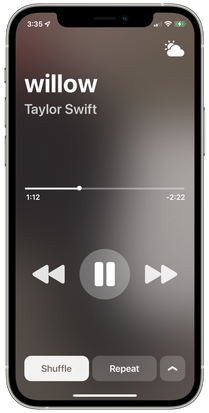DrivePlay's player playing a song with a white, dark brown, and red background
