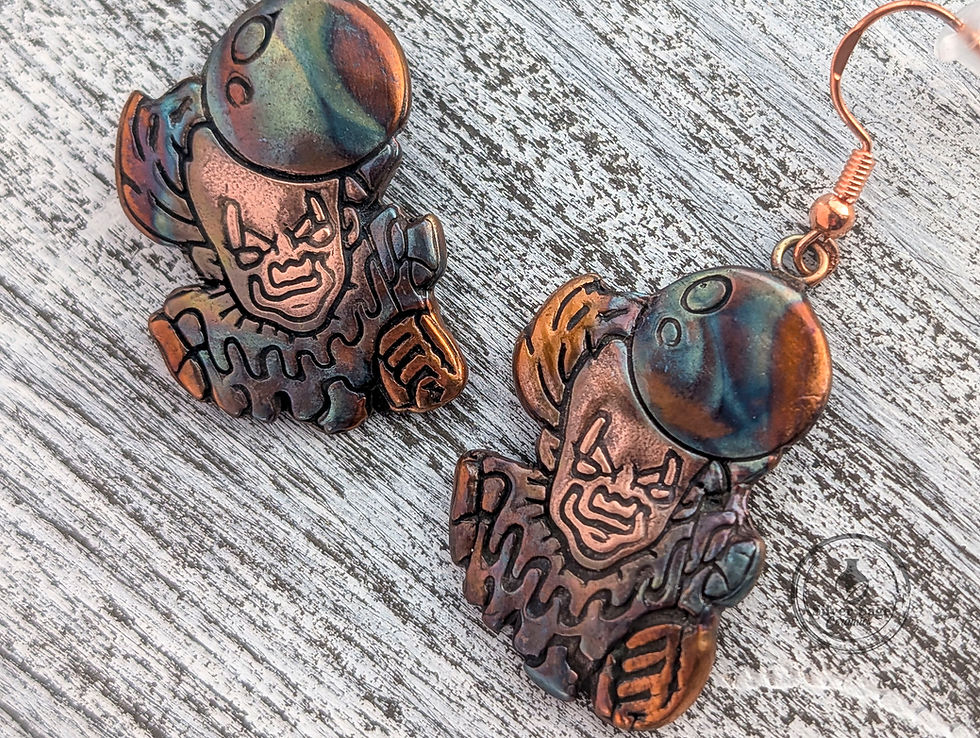 Handmade copper clown earrings horror jewelry