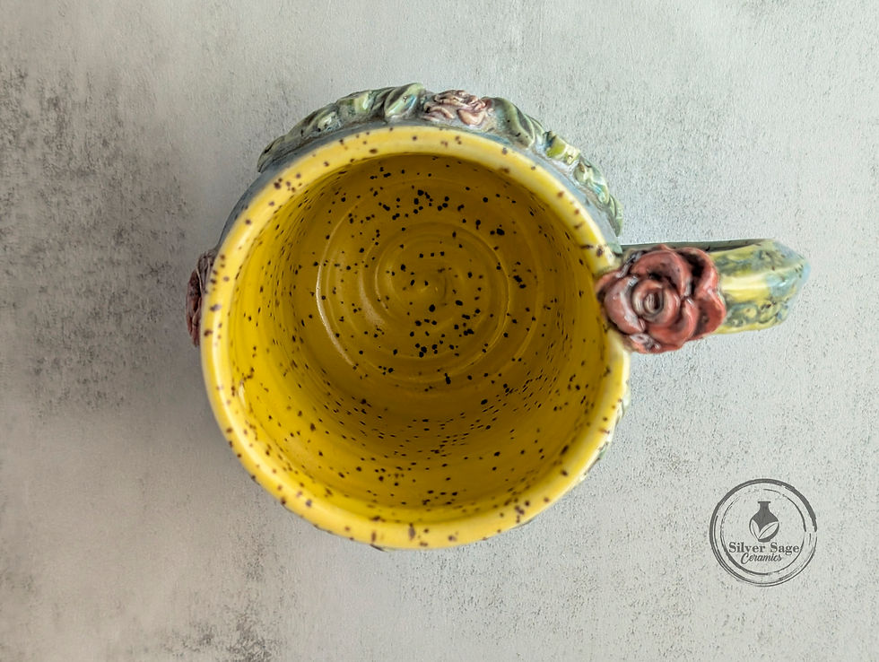 Thumbnail: Handmade Stoneware Skull & Roses Mug – One-of-a-Kind Ceramic Coffee Mug