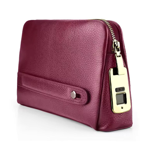 Bolsa feminina vermelha em couro com biometria