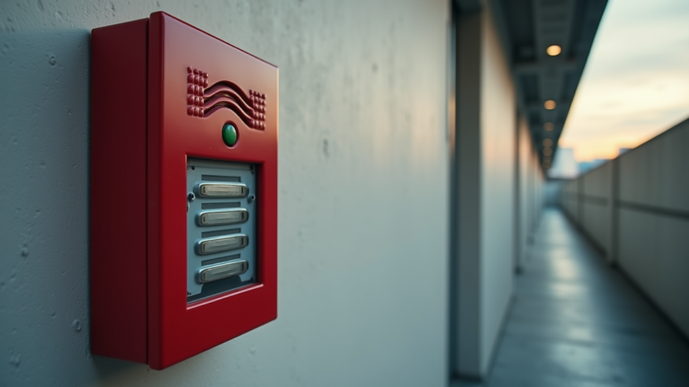 Wide angle view of a fire alarm system installed on a wall