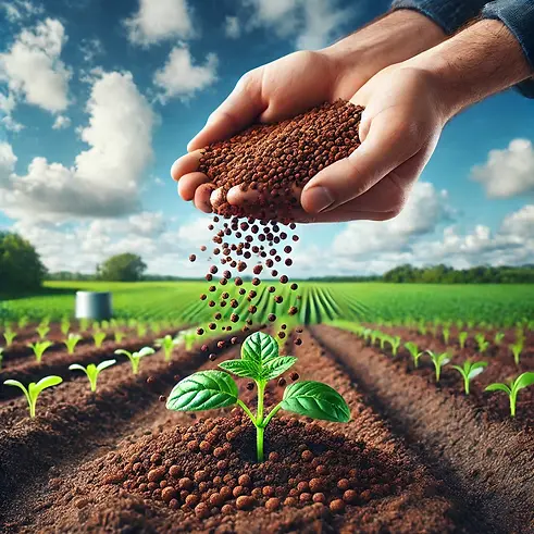 DALL·E 2024-10-19 02.39.27 - A realistic image of organic biofertilizers in use. The scene