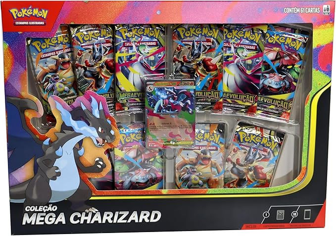 Pokémon Box Coleção Mega Charizard Y ou X EX - Megaevolução 61 cartas