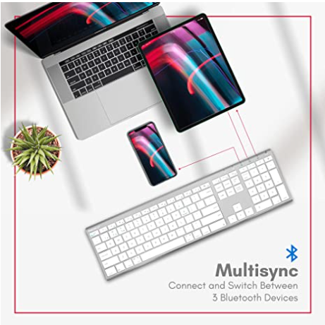 Thumbnail: Macally Wireless Bluetooth Keyboard with Numeric Keypad for Laptops, Computers (