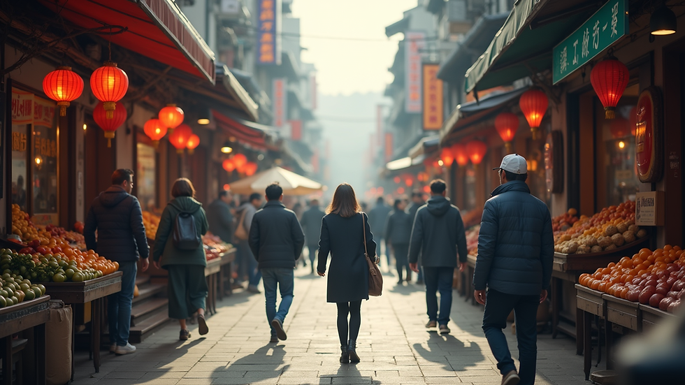 Eye-level view of a busy street market in Zuoying District