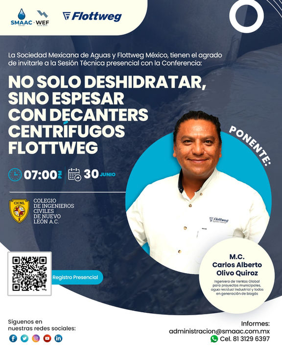 Sesión Técnica Presencial en colaboración con FLOTTWEG, que ofrecerá conferencia: "No solo deshidratar, sino espesar con decanters centrífugos Flottweg"