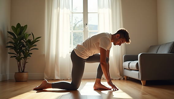 Person practicing a controlled floor exercise