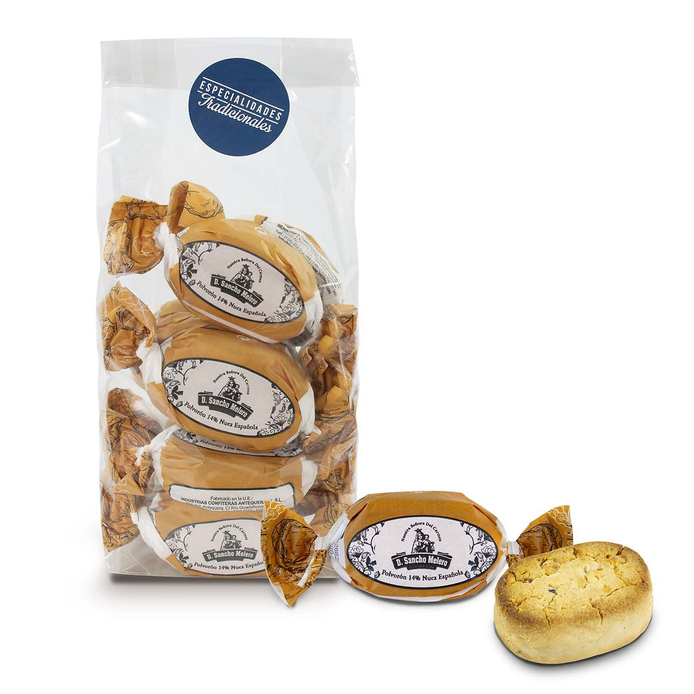 Bolsa de polvorón 14 % nuez española de 450 g de la marca D. Sancho Melero.