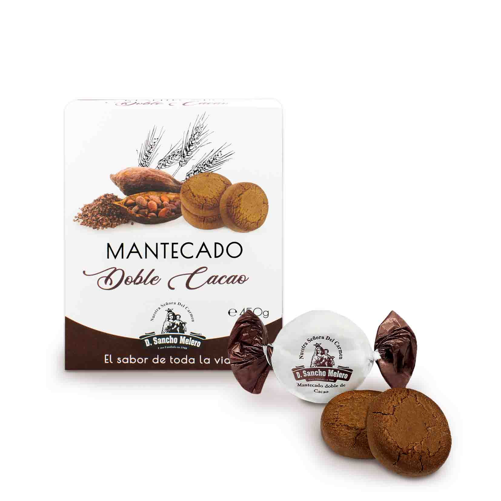 Estuche de mantecado cacao de 450 g de la marca D. Sancho Melero.