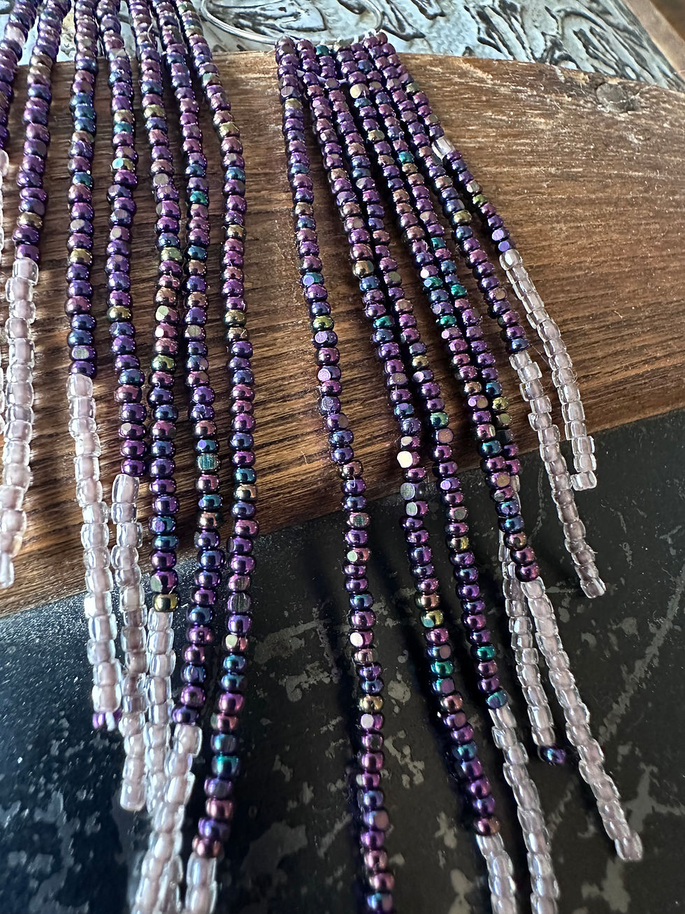 Thumbnail: Cosmic Purple Western Beaded fringe hoop earrings