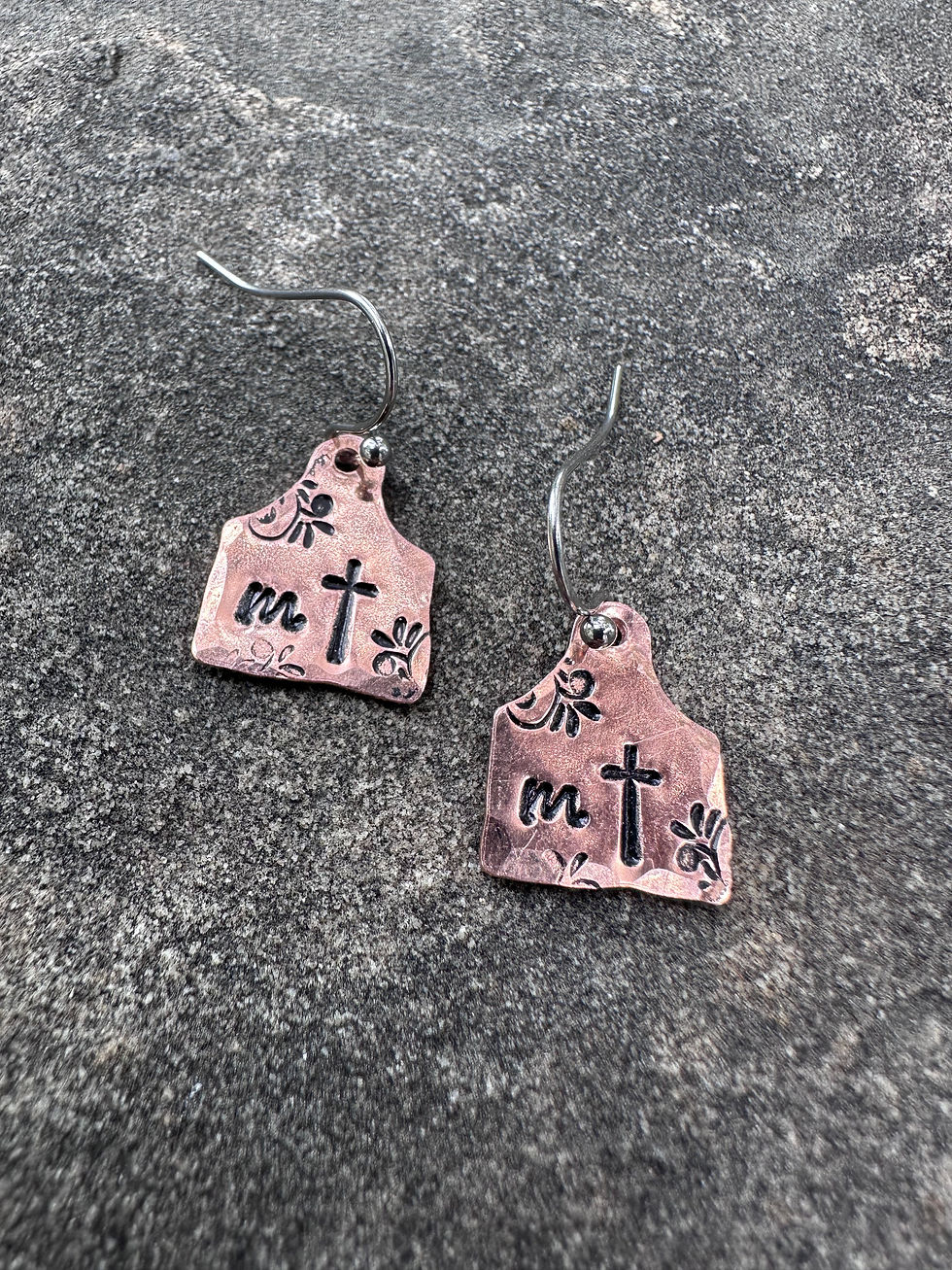 Thumbnail: Copper mT cow tag earrings