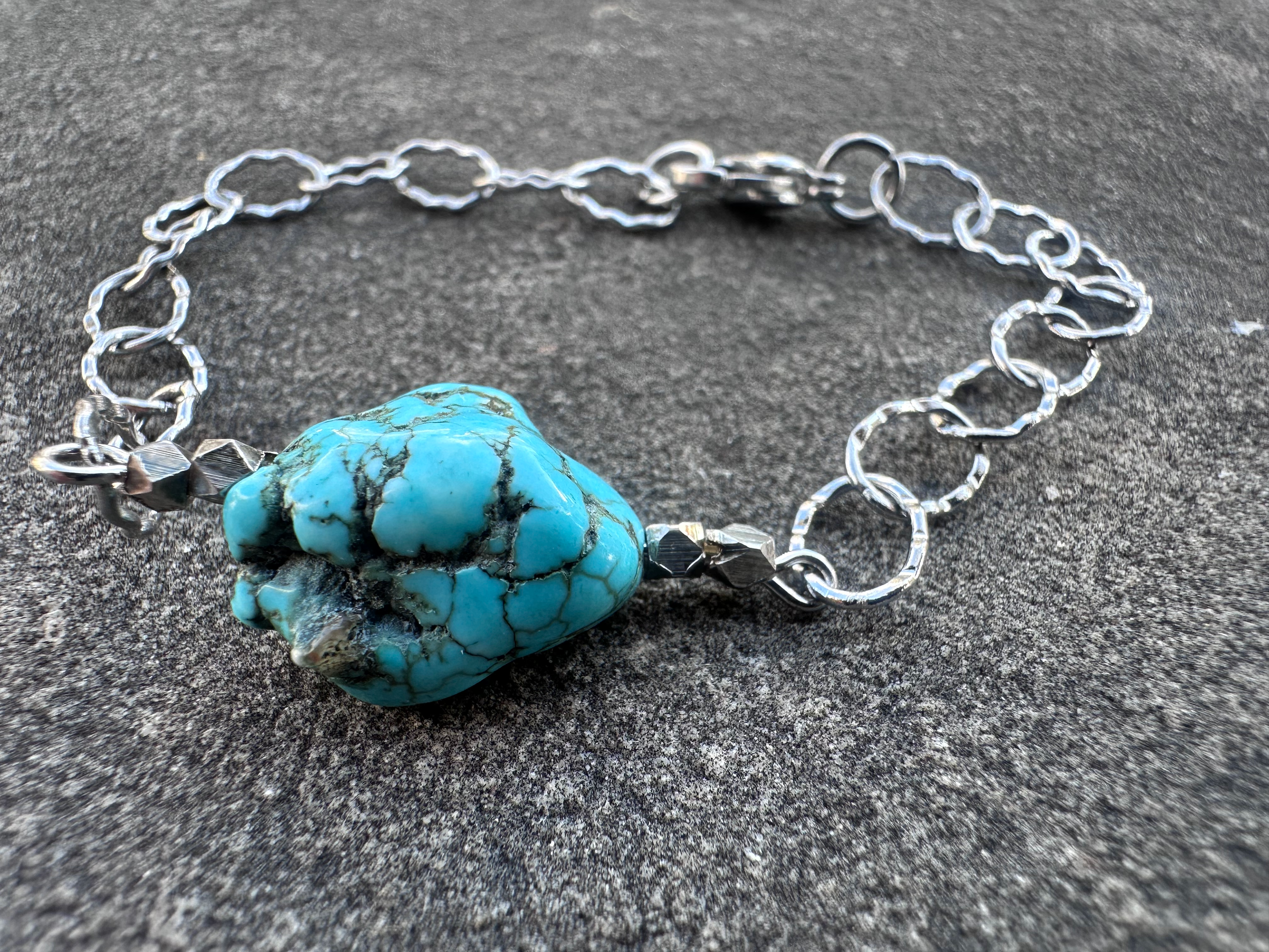 Textured Oval Stainless and Bead Strand bracelet