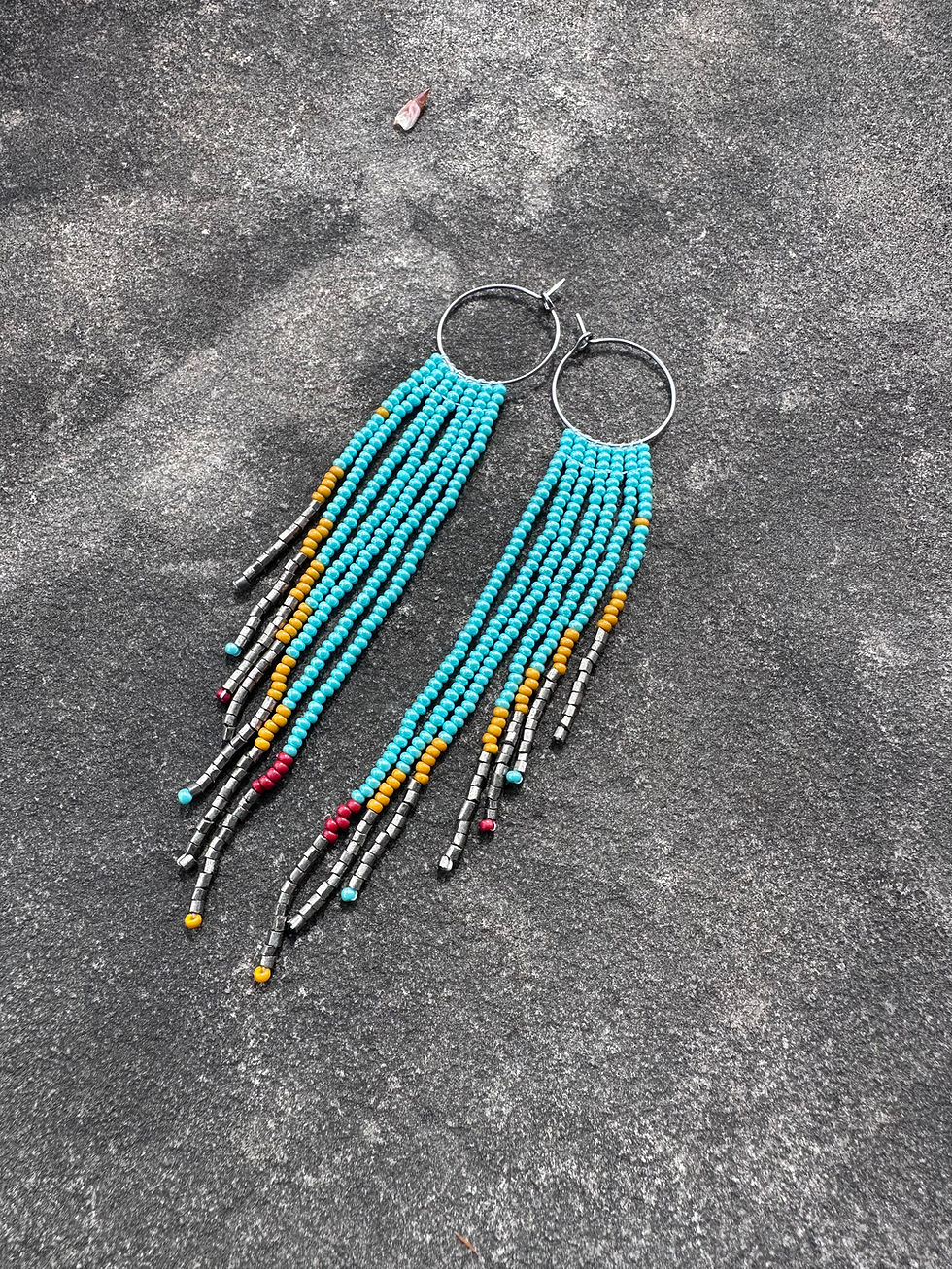 Thumbnail: Turquoise Western Beaded fringe hoop earrings