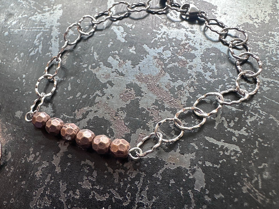 Thumbnail: Textured Oval Stainless and Bead Strand bracelet 