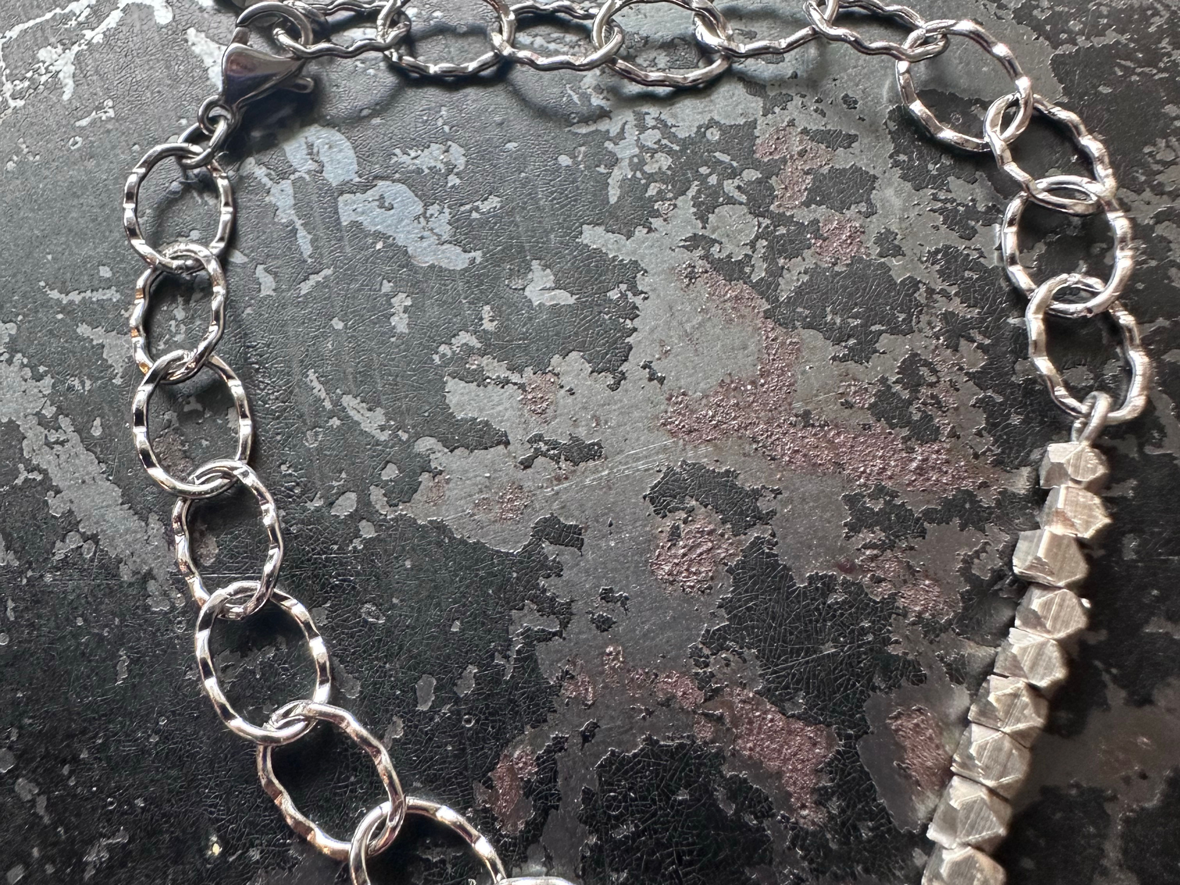 Textured Oval Stainless and Bead Strand bracelet