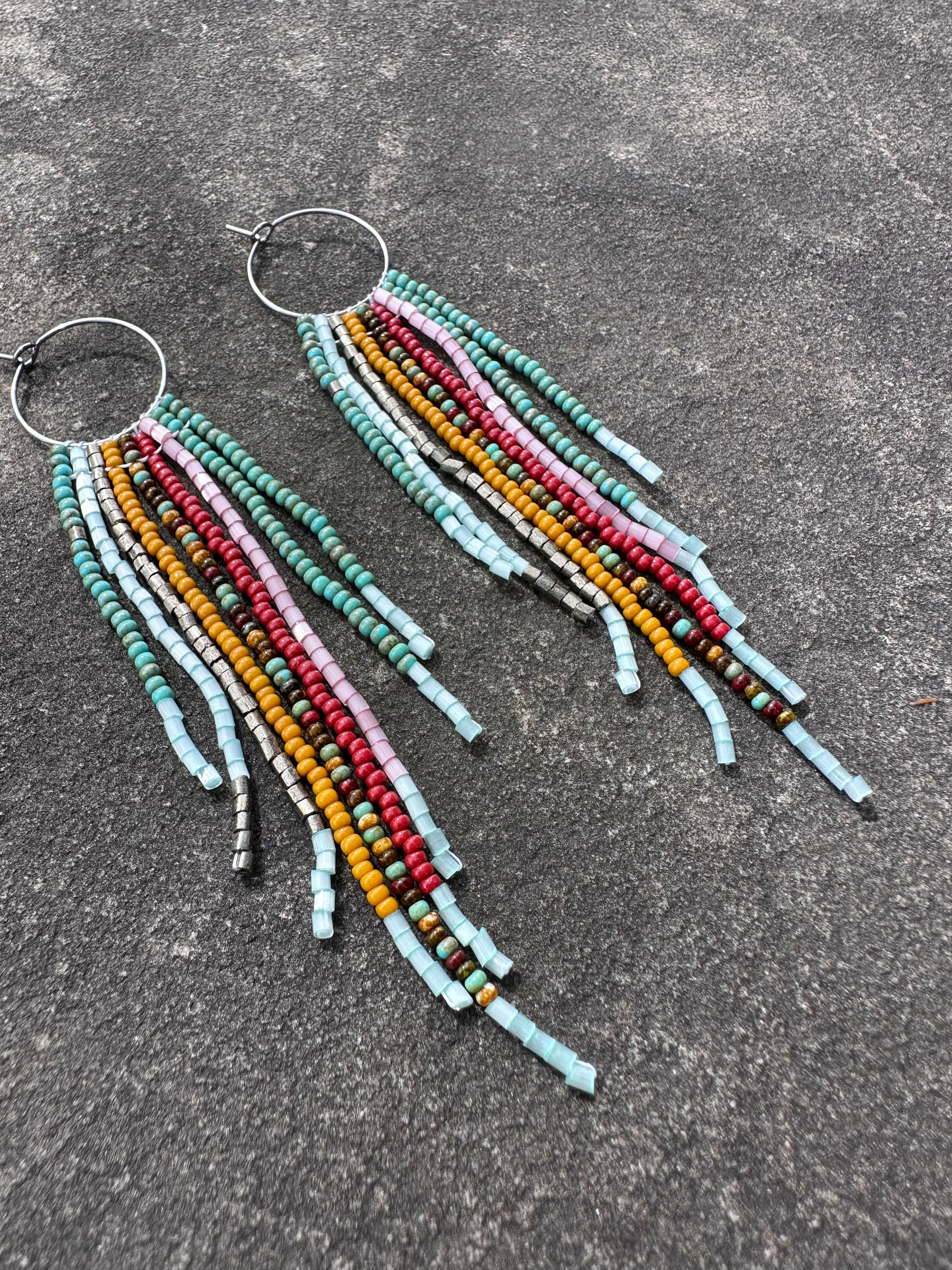 Summer Vibes Western Beaded fringe hoop earrings
