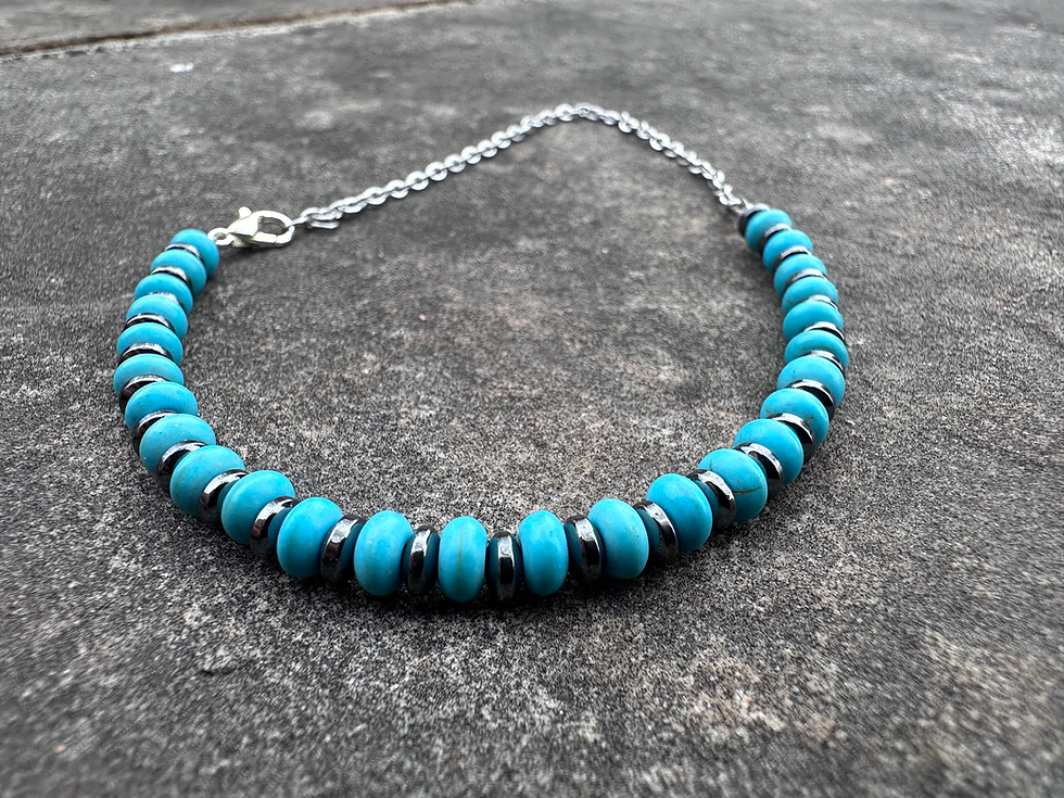 Thumbnail: Turquoise and Gunmetal anklet - 10”