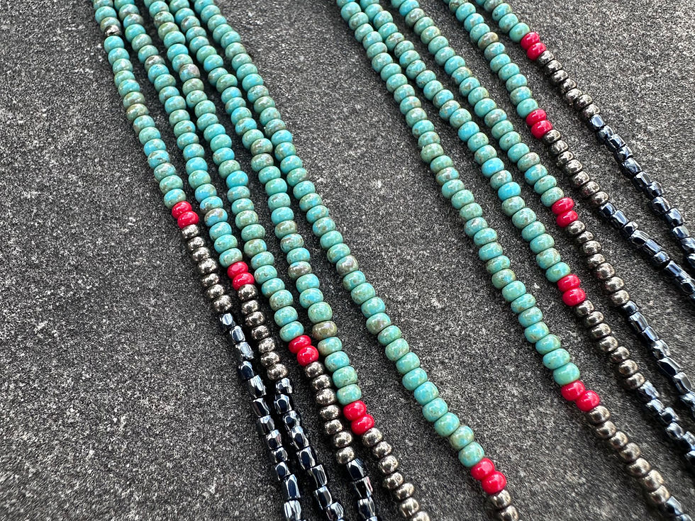 Thumbnail: Turquoise and Black beaded fringe earrings