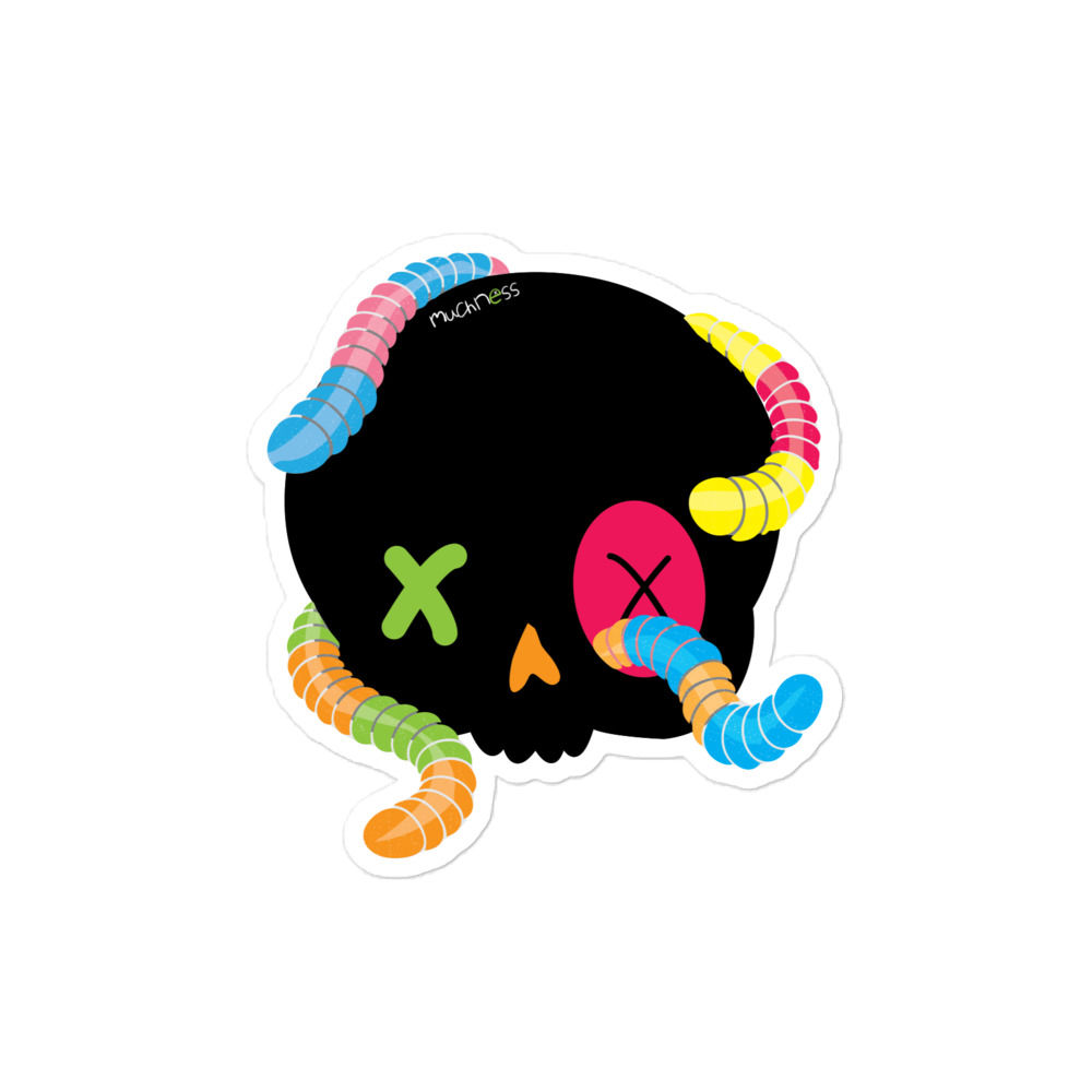 Gummy worm skull 4in sticker