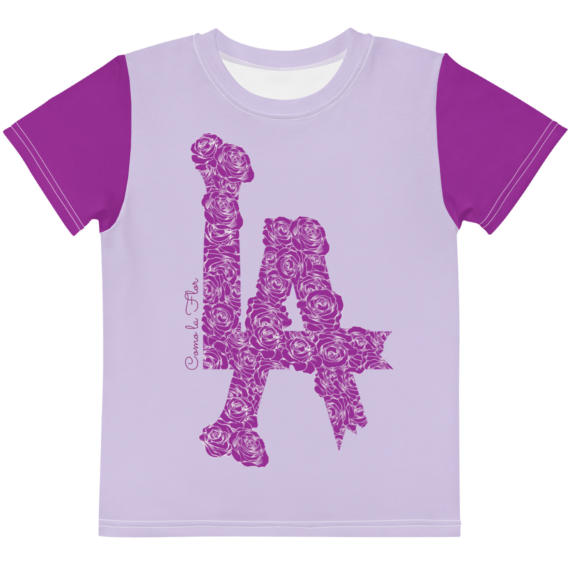 Kids crew neck Como la Flor Purple Rose LA Bones t-shirt