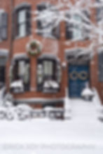 Snowfall in front of a Brownstone in Boston South End