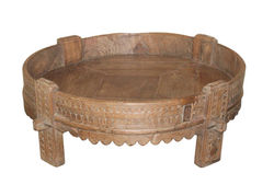 Original Vintage Teak Wood Chakki Grinder Table