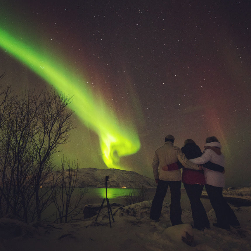 Family and the northern lights