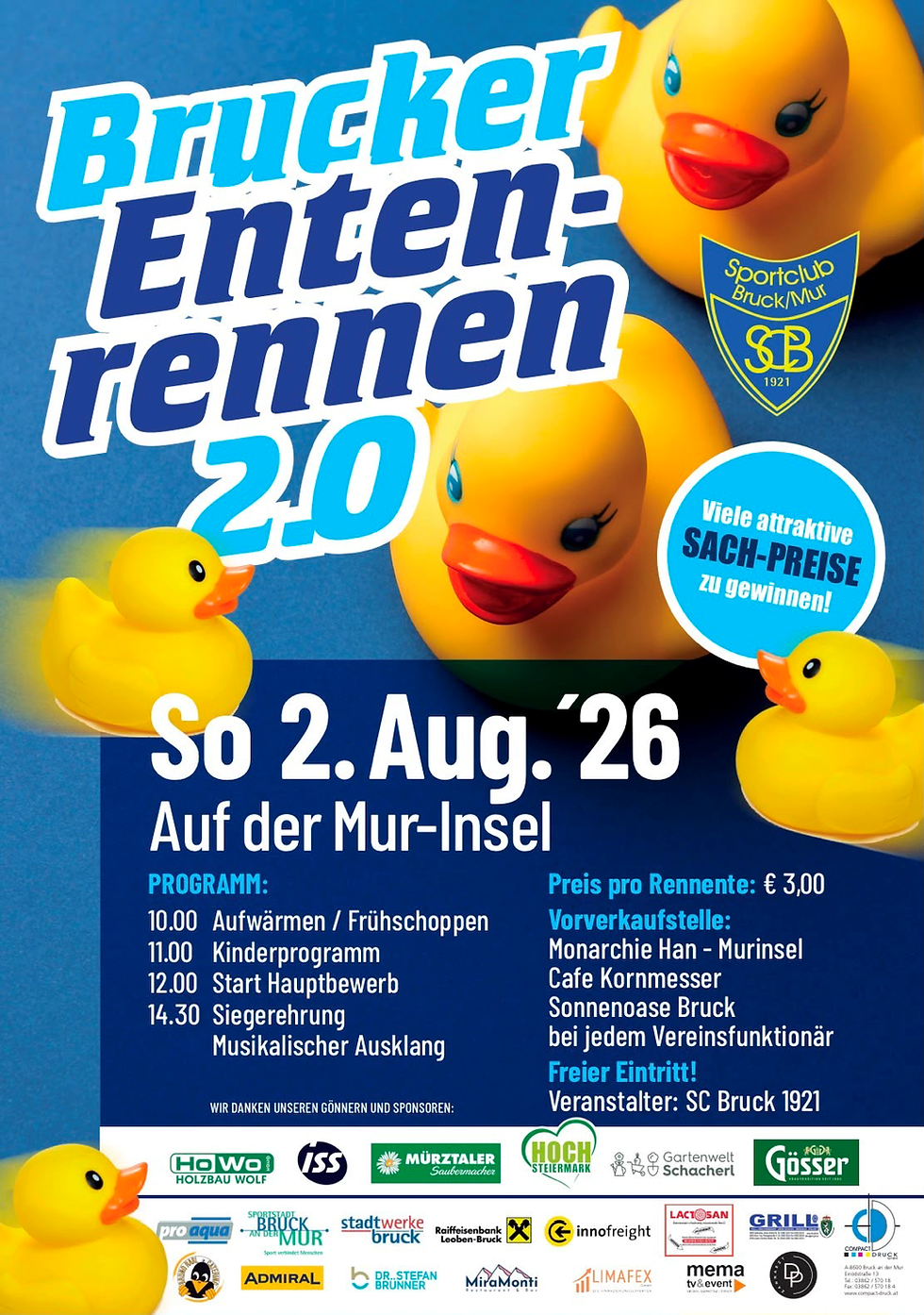 2. Brucker Entenrennen als großes Familienfest auf der Murinsel