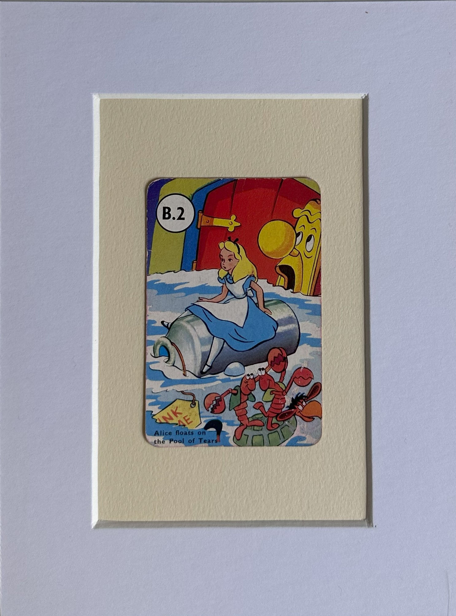 Alice floating on a milk churn on the Pool of Tears