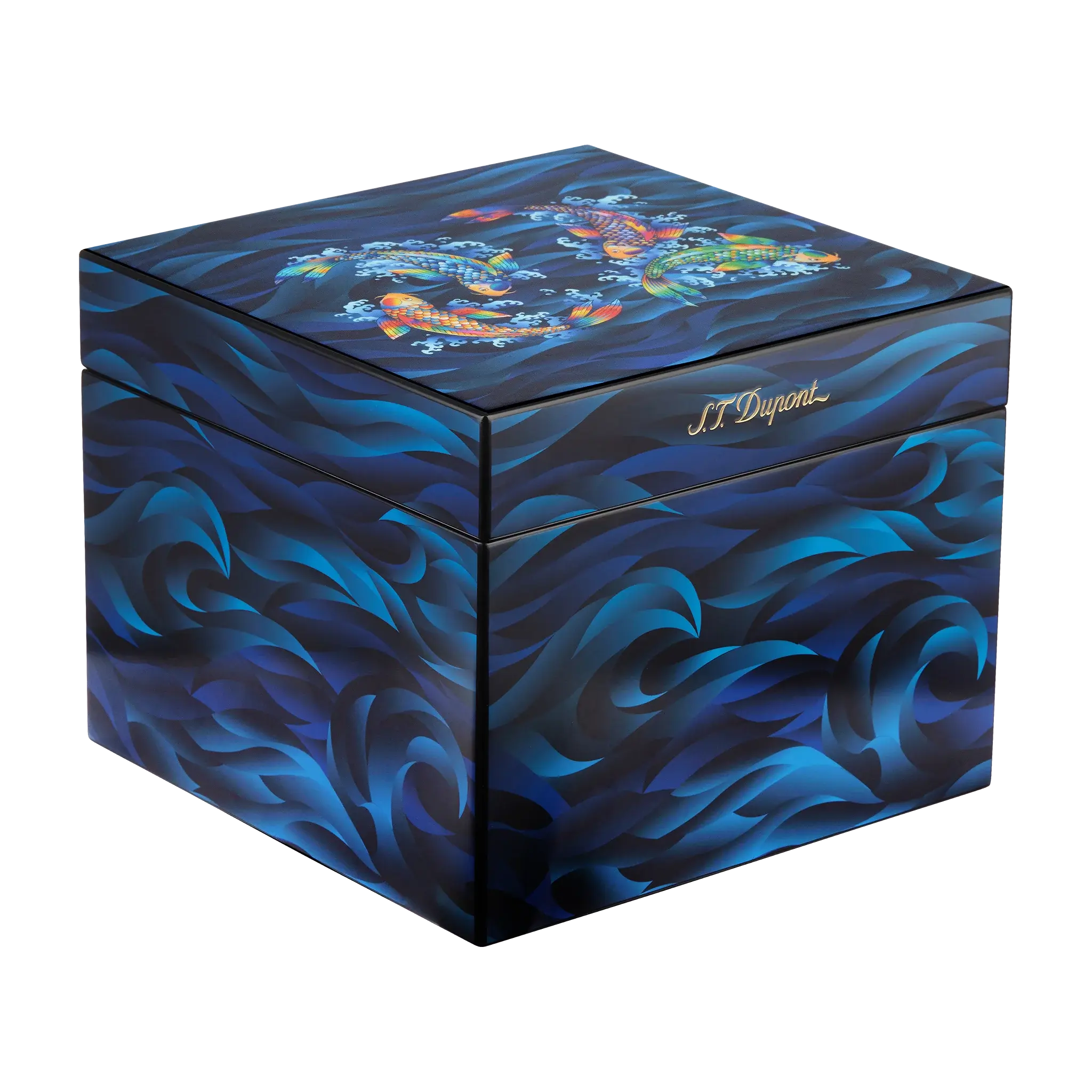 CUBE CIGAR HUMIDOR KOI FISH