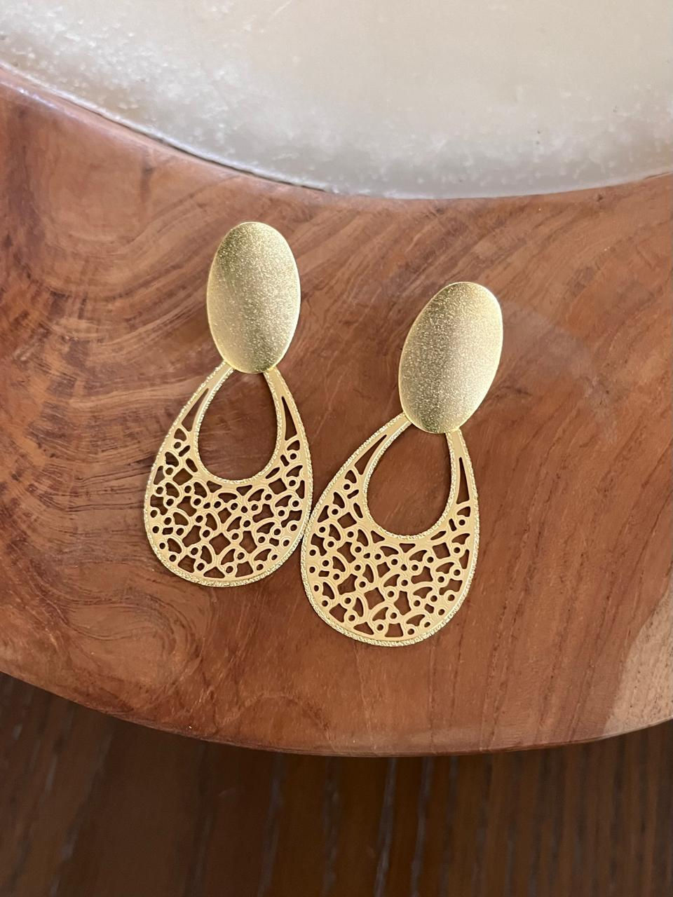 Miniatura: Aros Gold Colgantes Gotas Caladas