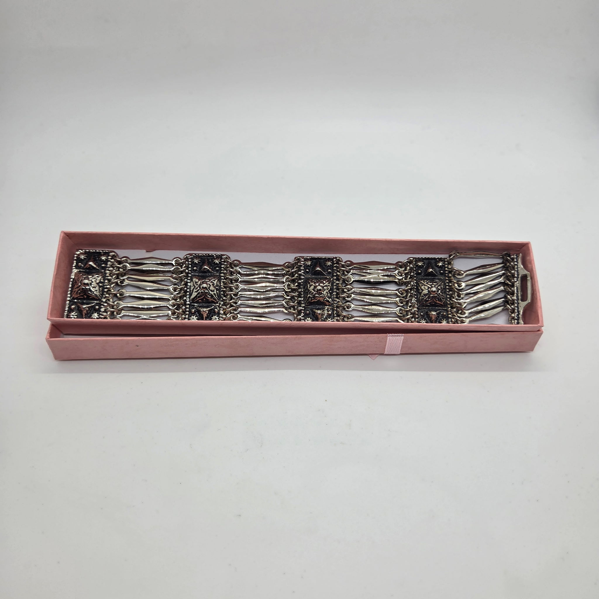Mexican Taxco Sterling Silver Panel Link Aztec/Mayan Designed Bracelet