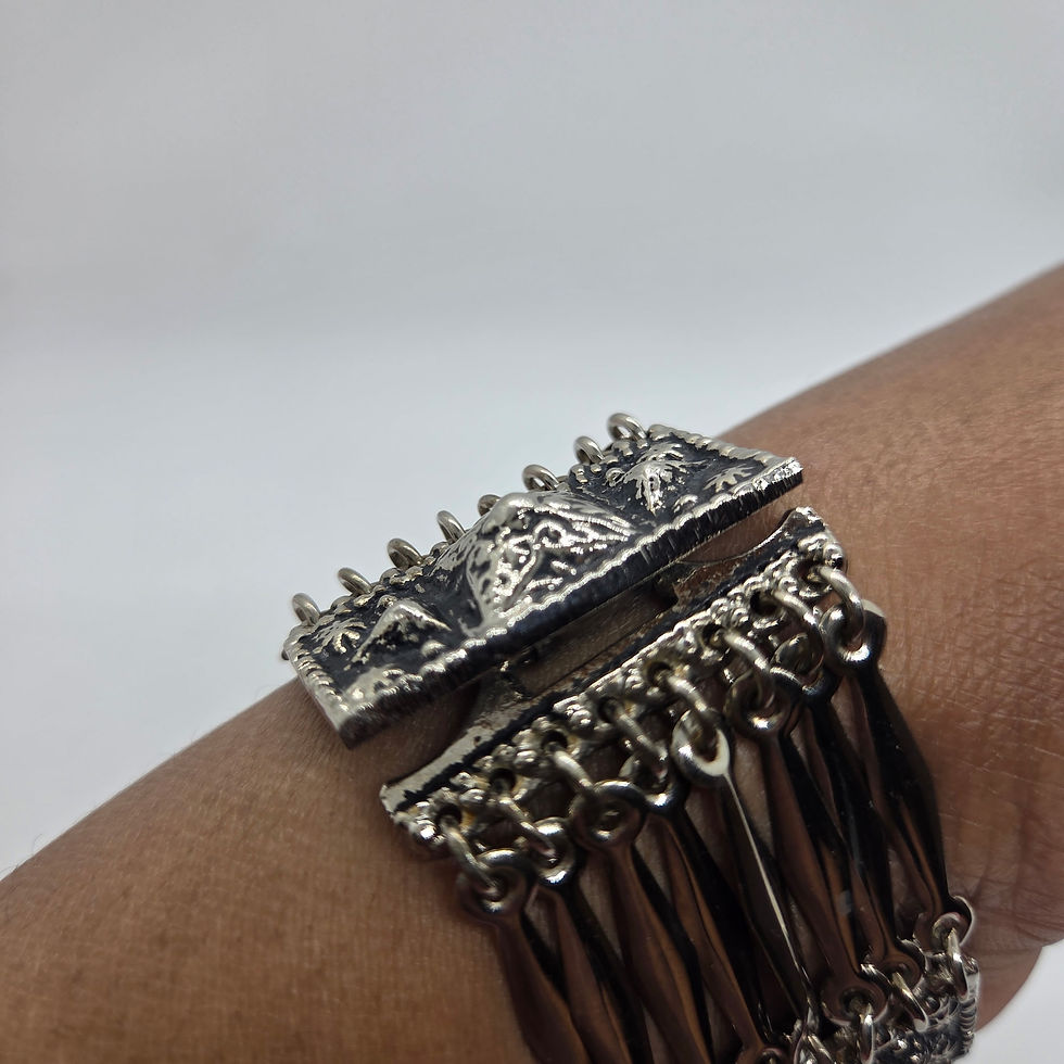 Miniatura: Mexican Taxco Sterling Silver Panel Link Aztec/Mayan Designed Bracelet