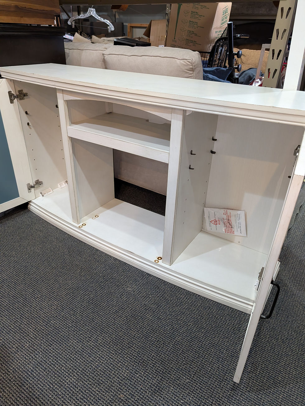 Miniatura: White Wooden Media Console With Mirrored Glass Cabinet Doors 