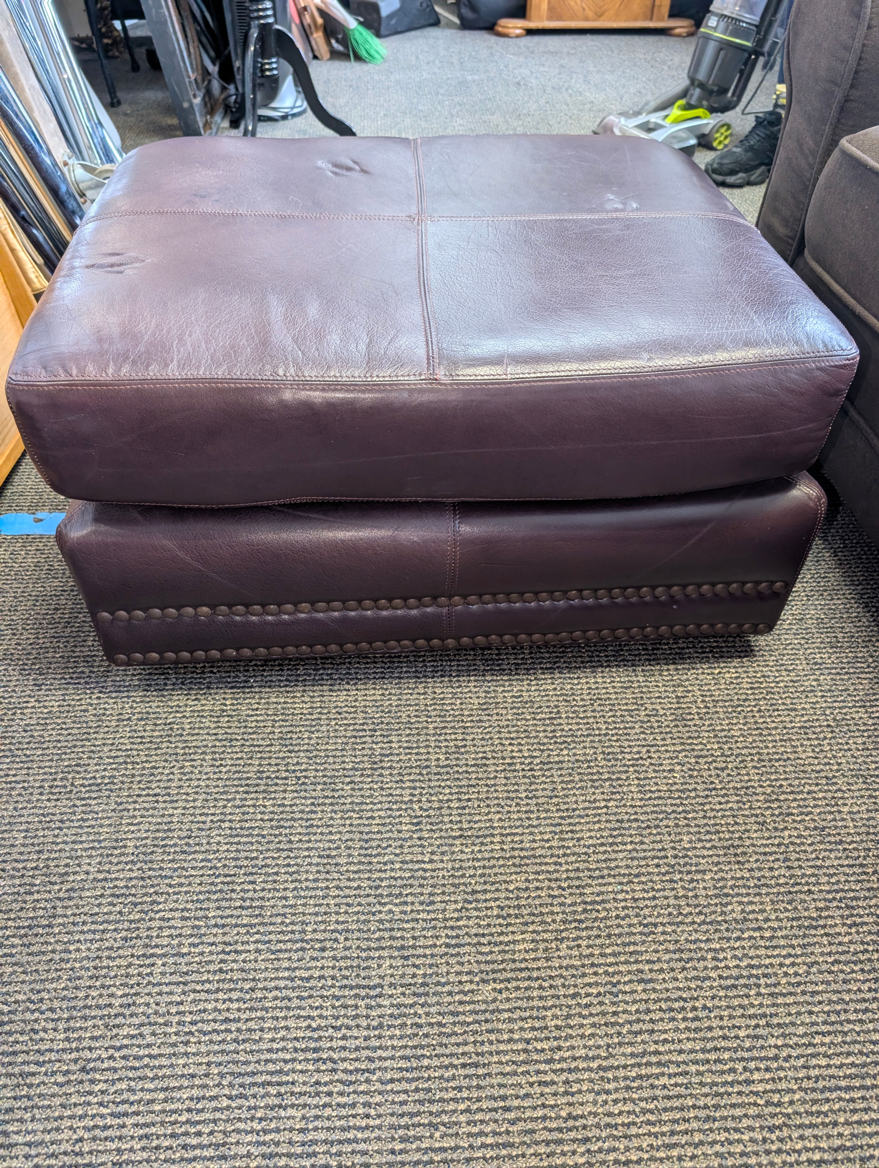 Maroon Leather Ottoman or Footstool 