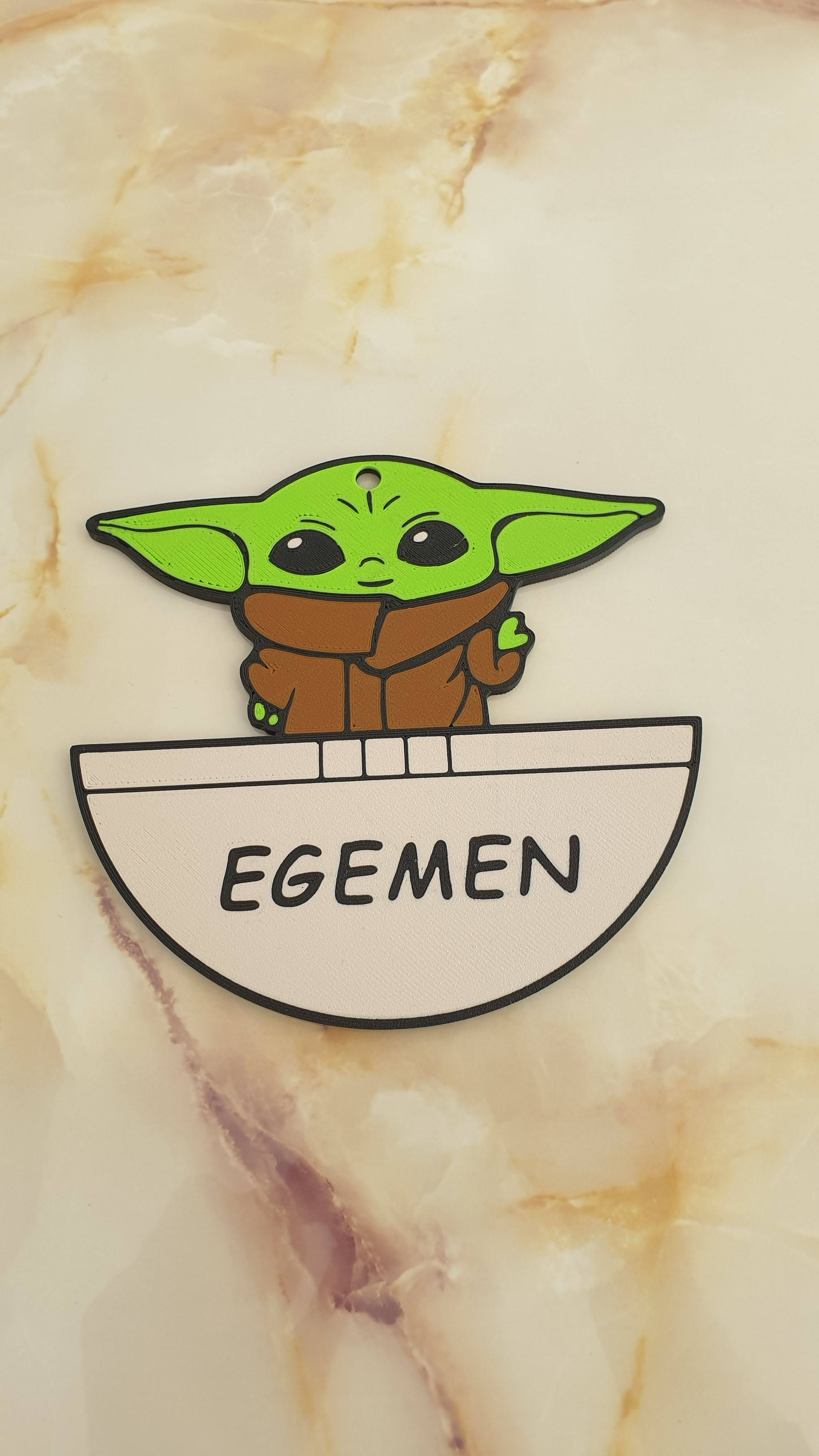 3D Baskı Kişiye Özel İsim Yazılabilir Baby Yoda (Grogu) Şeklinde Duvar, Kapı & Çanta Süsü
