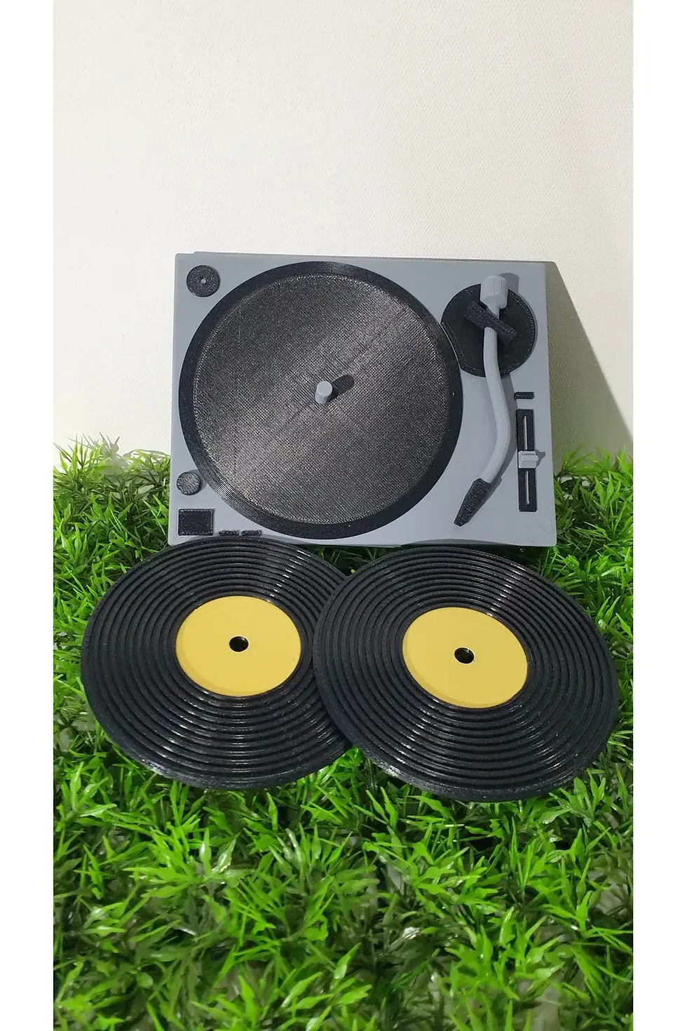 Küçük resim: 3D baskı plak şeklinde bardak altlığı ve plakçalar standı seti