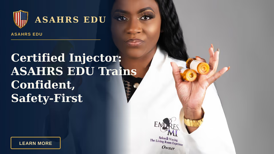 Certified injector training module overview with ASAHRS EDU: anatomy, injection mapping and hands‑on supervision.
