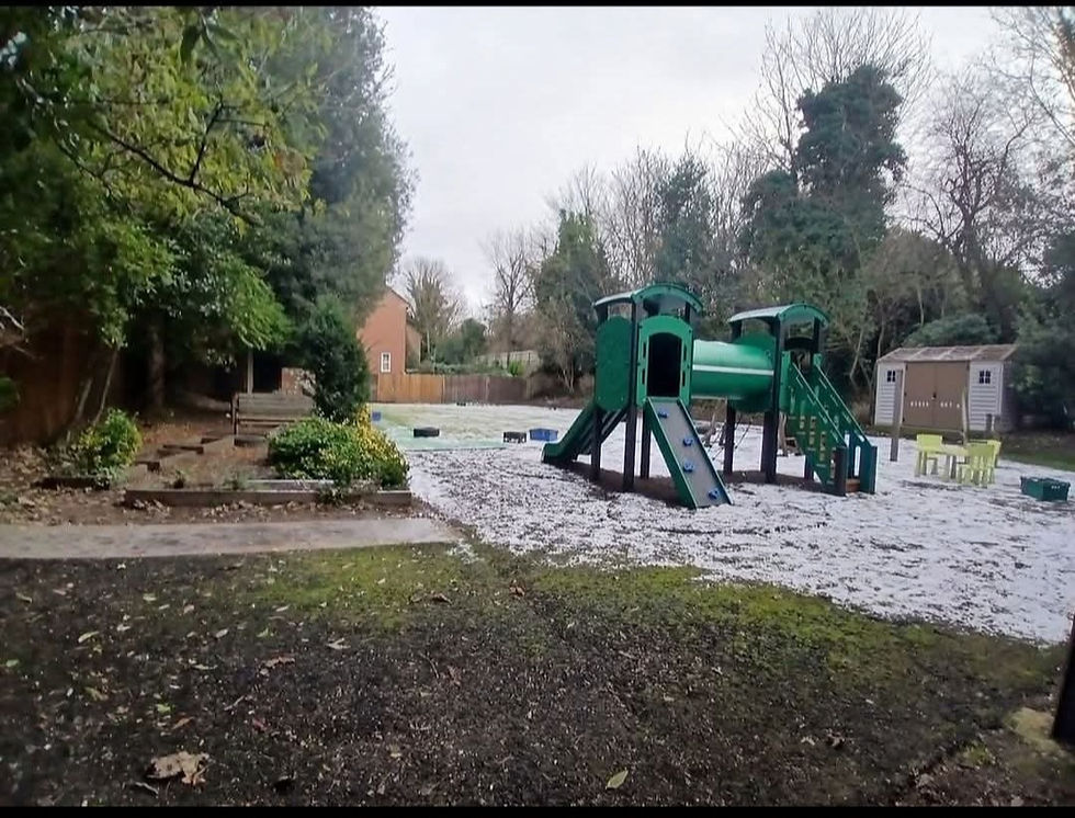 Outdoor play area at SM2 Preschool Sutton with green climbing frame.